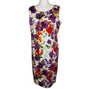JULIAN TAYLOR Sleeveless Sheath Cocktail Dress in Purple, Yellow & Red Size 14
